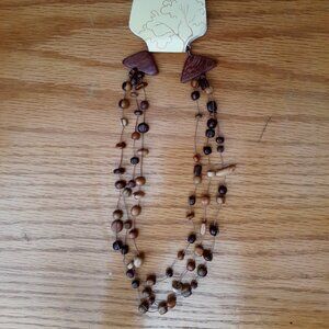 Exotic Rosewood Beaded Layered Necklace Hand Made In Chilean